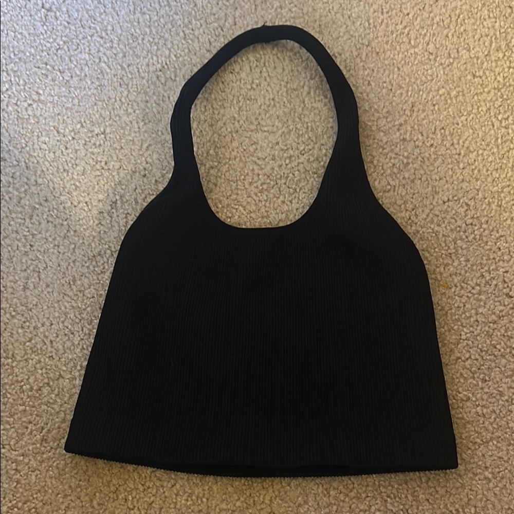 Black Ribbed Women's Halter Top